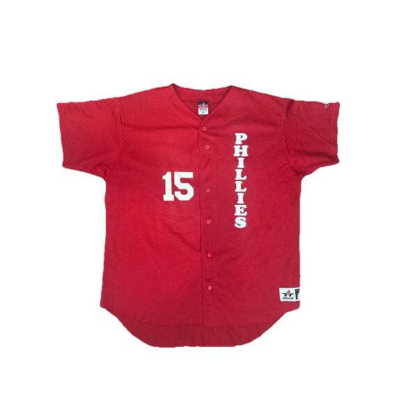 Alleson Other - Alleson Athletic XXL Phillies Jersey Red 15 No Name Vintage Mesh Button Down‎